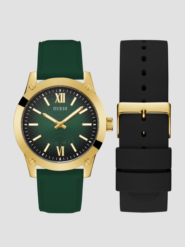 Gold-Tone and Green Analog Watch Set Box GUESS 