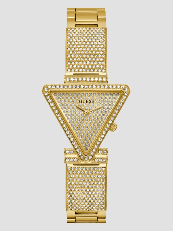 Gold Tone Crystal Triangle Analog Watch GUESS Canada
