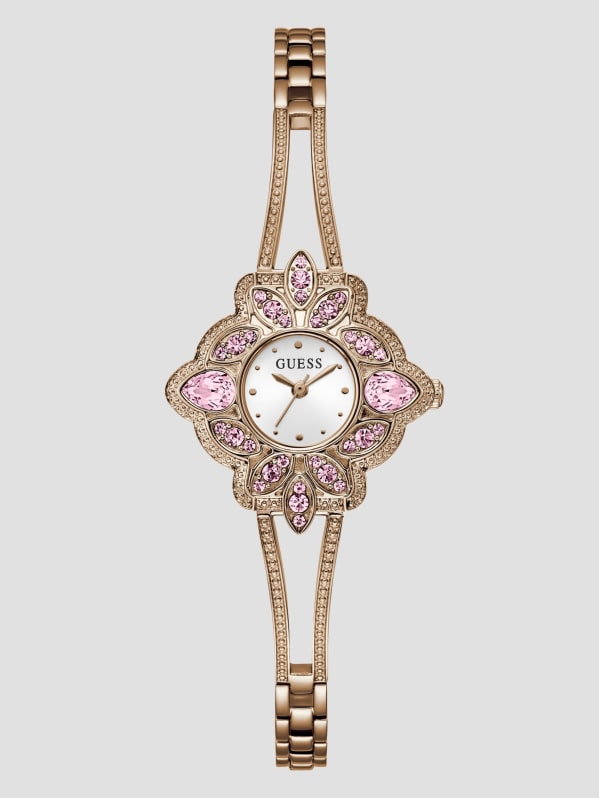 Rose Gold Tone and Pink Floral Analog Watch GUESS