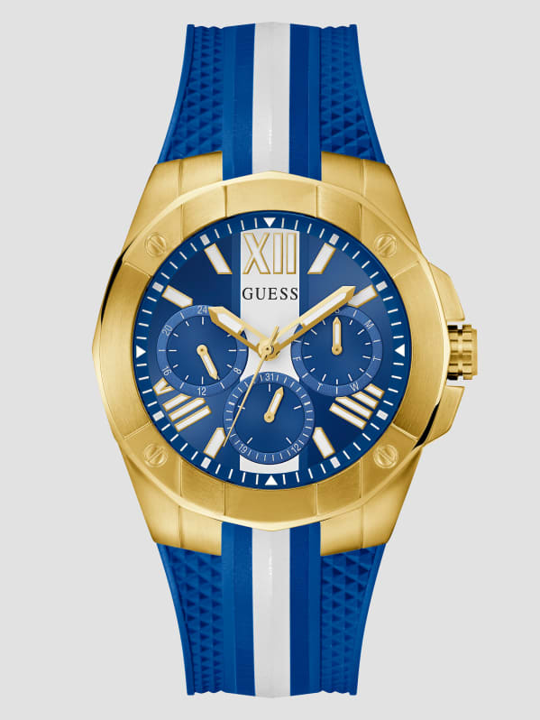 GUESS Mens Blue Gold Tone Multi Function Watch Model GW0716G2