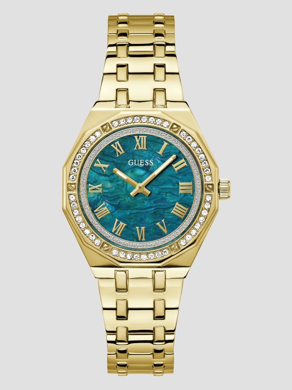 Gold Tone and Blue Analog Watch