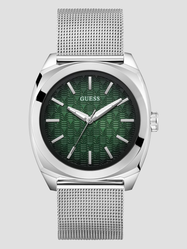 GUESS Silver Tone And Green Analog Watch Green