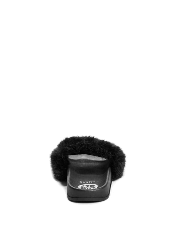 Buffie Leopard Faux Fur Slide Sandals GUESS