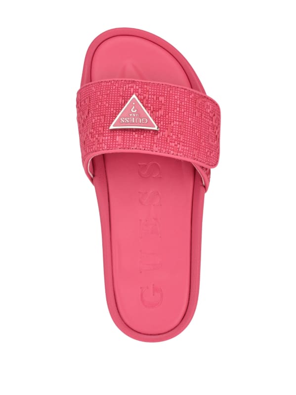 Guess Women s Callena Logo Pool Slides Pink Size 8M