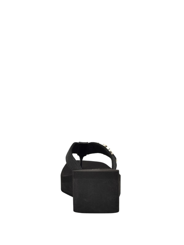 GUESS Edany Denim G Buckle Wedge Sandals Black 8