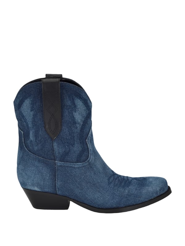 Ginette Denim Cowboy Ankle Booties GUESS
