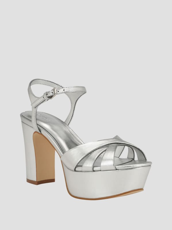 Platform block sale heels silver