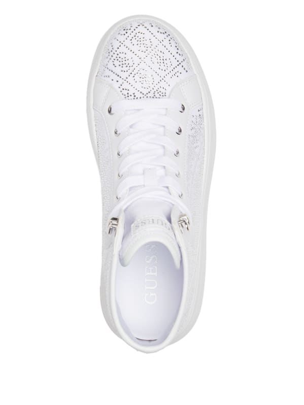 Guess Rhinestone Quattro G High Top Sneakers White 8.5