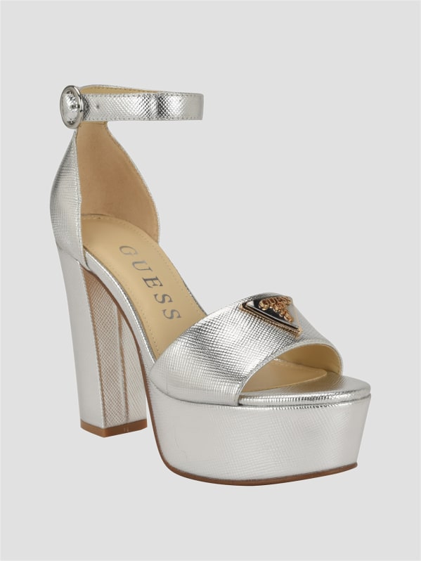 Guess Seton Embossed Heels Silver 7