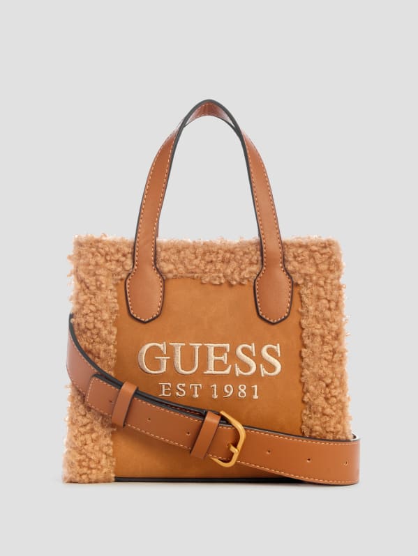 Guess Silvana Mini Woven Handbag Brown