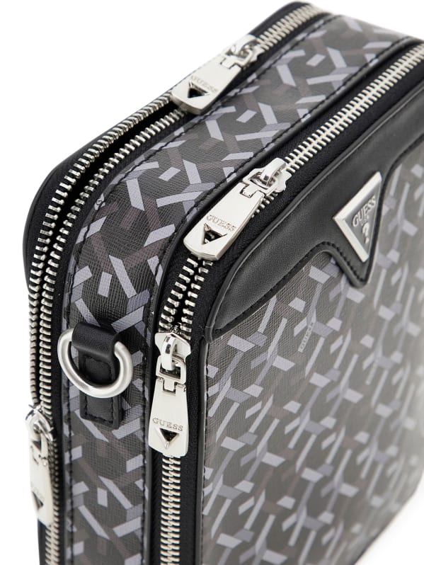 Guess Men s Woven Logo Crossbody Bag Black Messenger