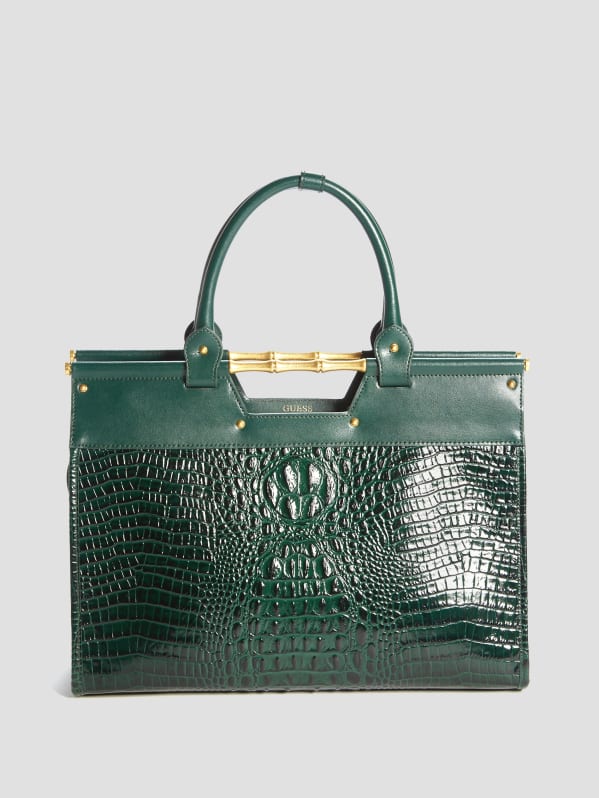 Isa Crocodile Embossed Leather Satchel GUESS Canada