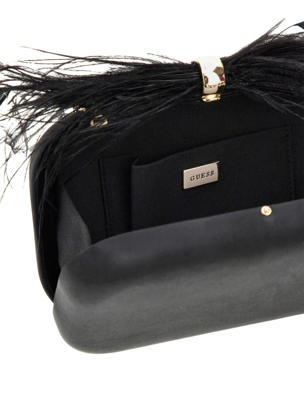 GUESS Keyah Feather Top Clutch Black One Size