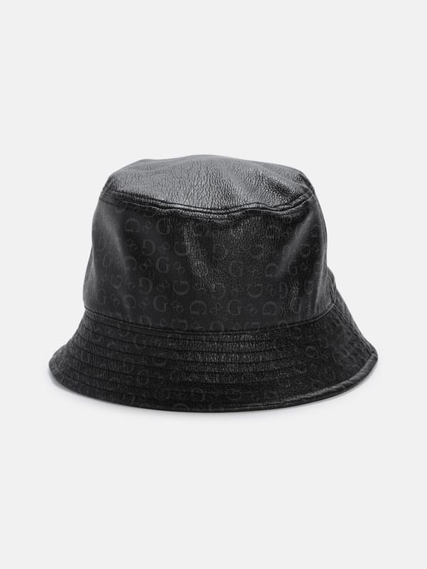 Factory Faux leather Logo Bucket Hat Black