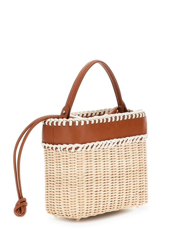 GUESS Sveiney Straw Bucket Bag Brown One Size