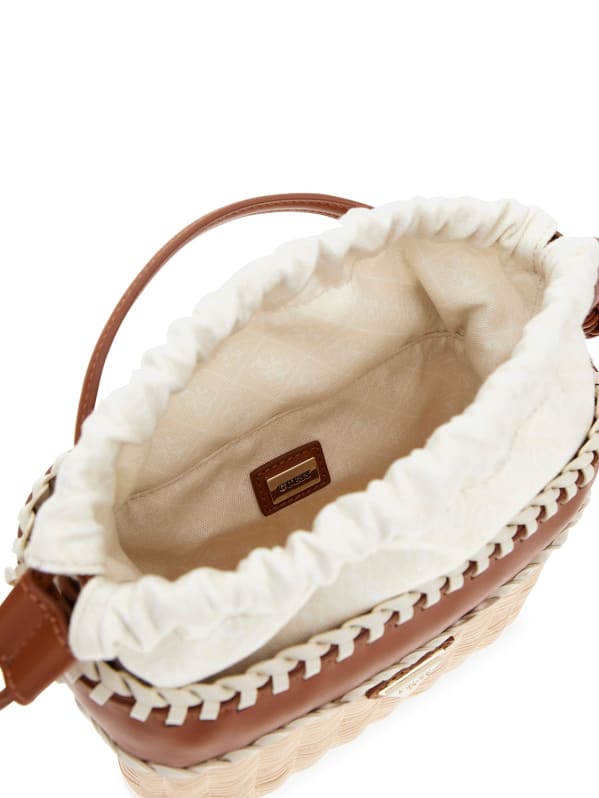 GUESS Sveiney Straw Bucket Bag Brown One Size