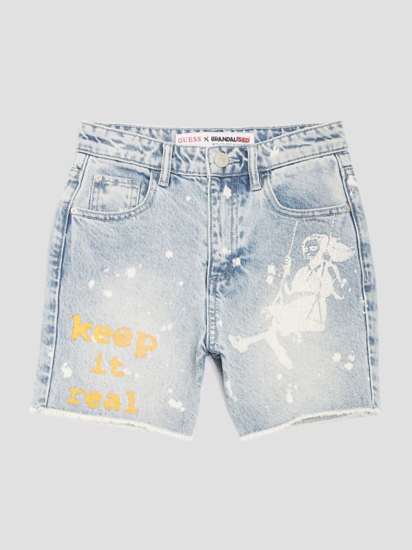 GUESS Keep It Real Denim Mom Shorts (Kids 7-16) - Blue - 10