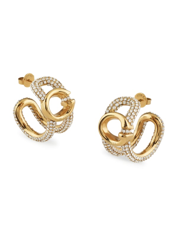 Gold Tone Crystal and Signature Hoop Earrings GUESS Canada