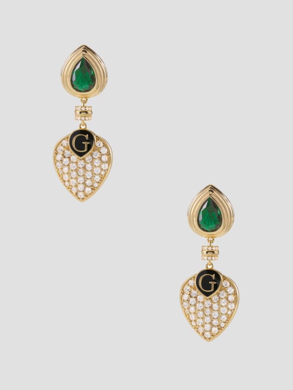Gold Tone and Emerald Heart Drop Earrings GUESS Canada