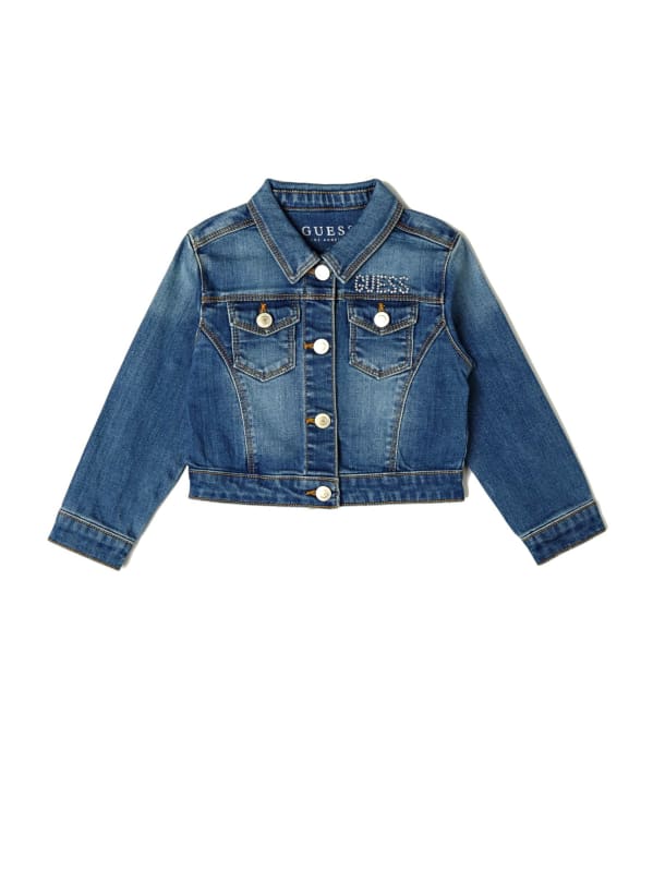 Guess denim jacket logo on back hotsell