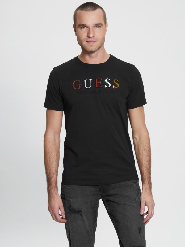 Guess logo t shirt mens best sale