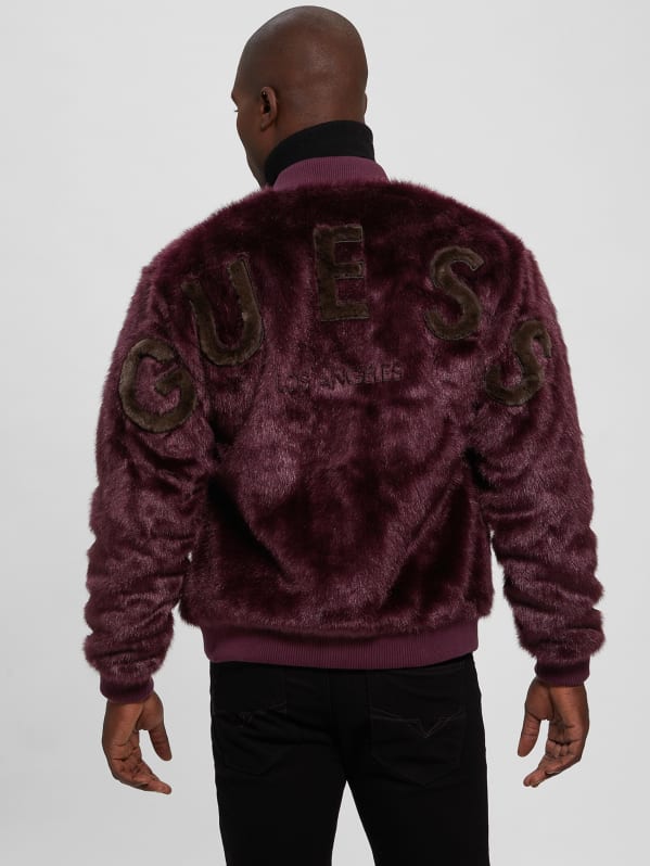Guess faux fur logo bomber online