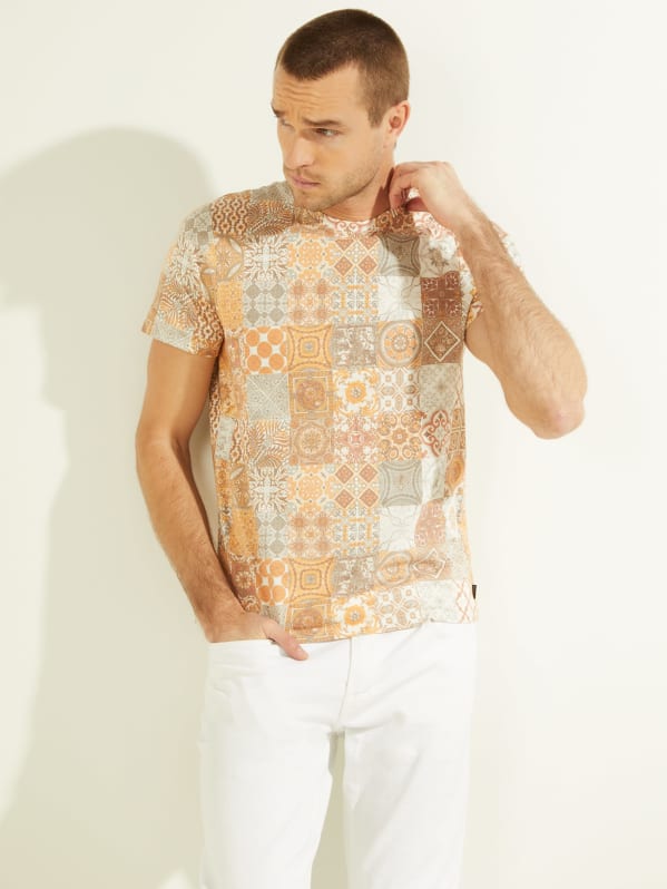 Eco Mosaic Linen Tee | GUESS