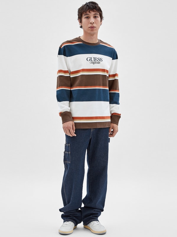 Guess striped long sleeve best sale shirt