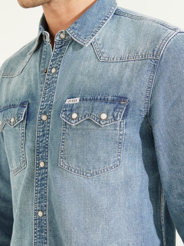 Guess denim shirt mens online