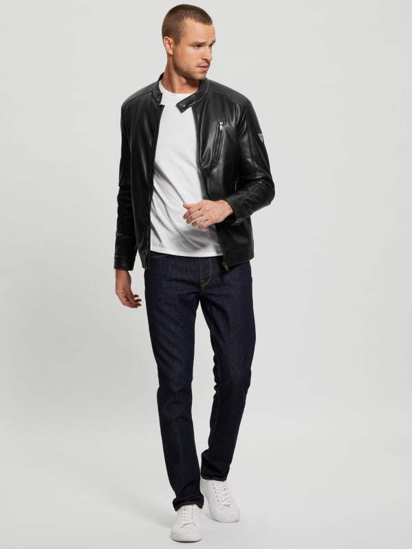 Black leather guess jacket cheap