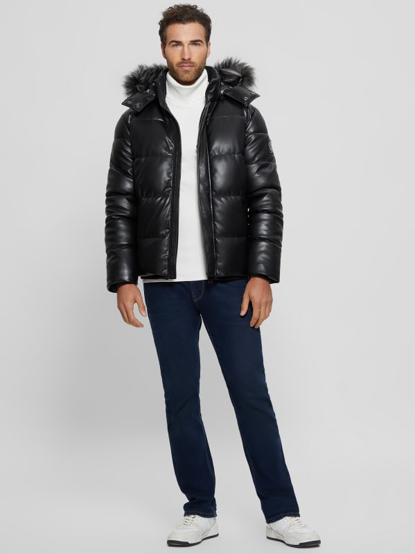 Faux-Leather Hooded Puffer Jacket | GUESS Canada