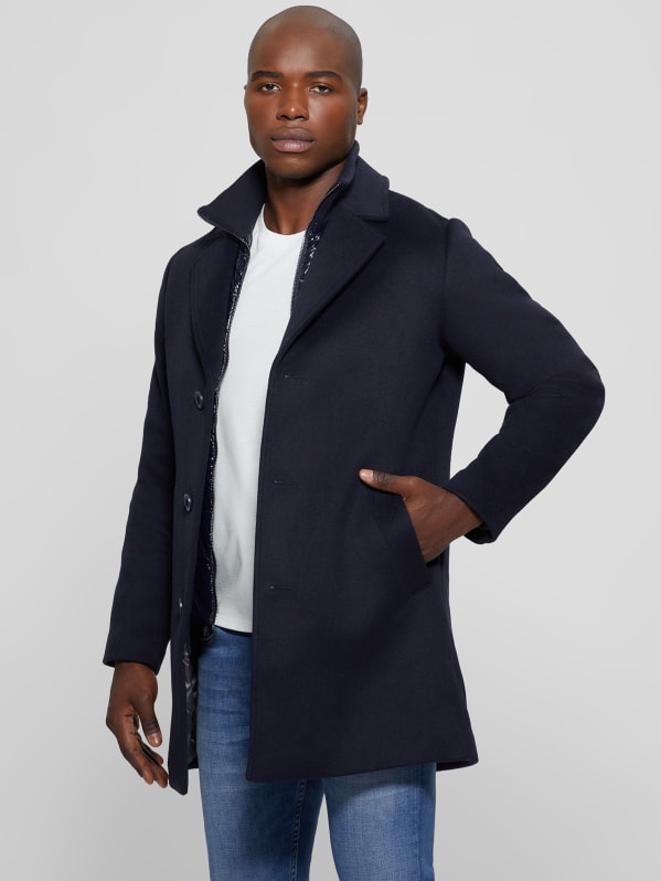 Navy blue clearance wool coat mens