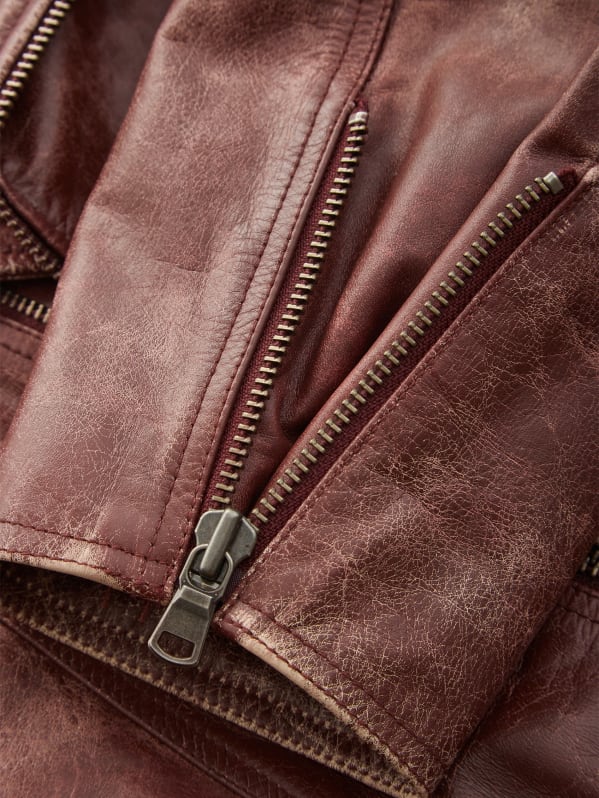 Guess maroon leather jacket outlet
