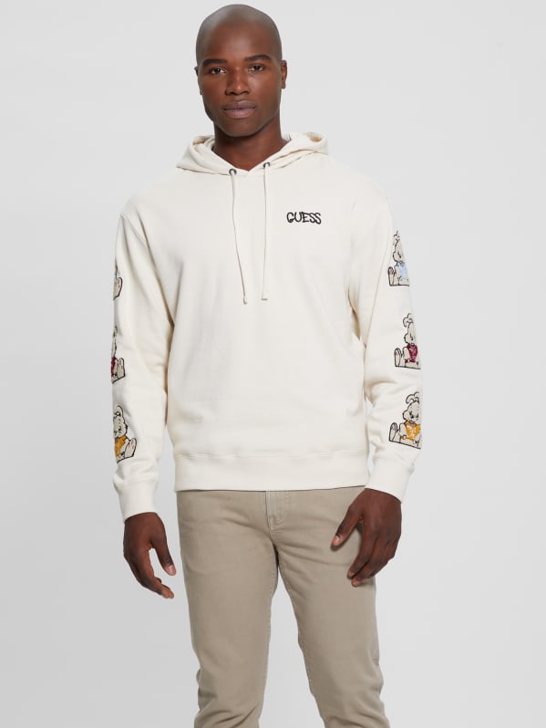 Guess logo repeat black hotsell hoodie