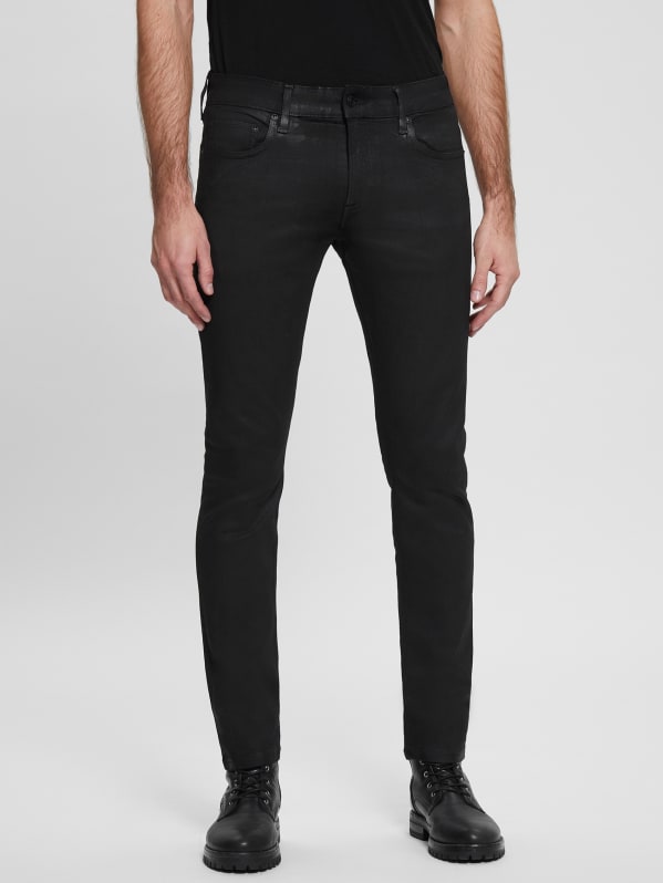 Button Fly Skinny Jeans - Black Waxed