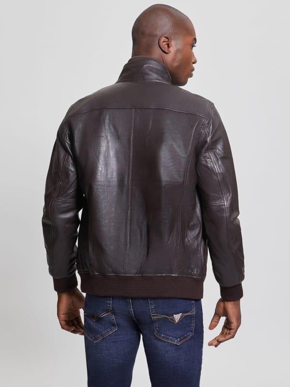 Guess beige leather jacket sales
