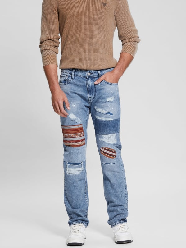 Distressed Patch Straight Jeans GUESS