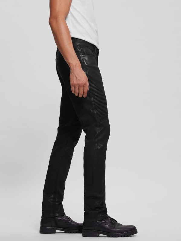 Black Moto Jeggings with Pintuck and Zipper Detail