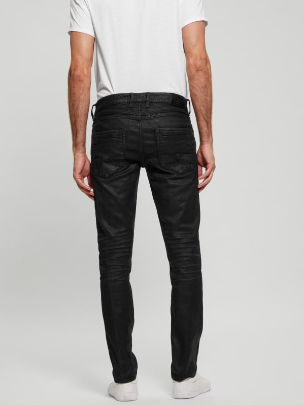 Coated Denim Slim Tapered Zip Jeans