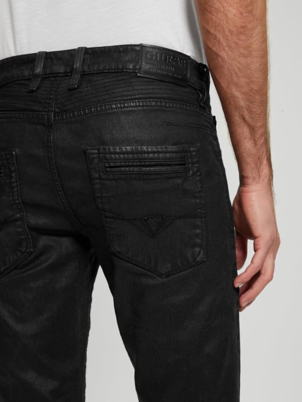 Coated Denim Slim Tapered Zip Jeans