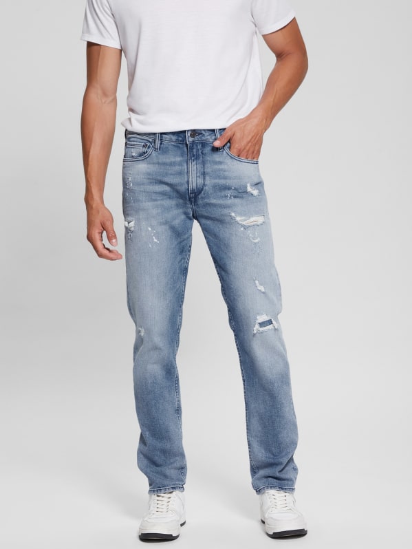 Men ripped cheap tapered jeans