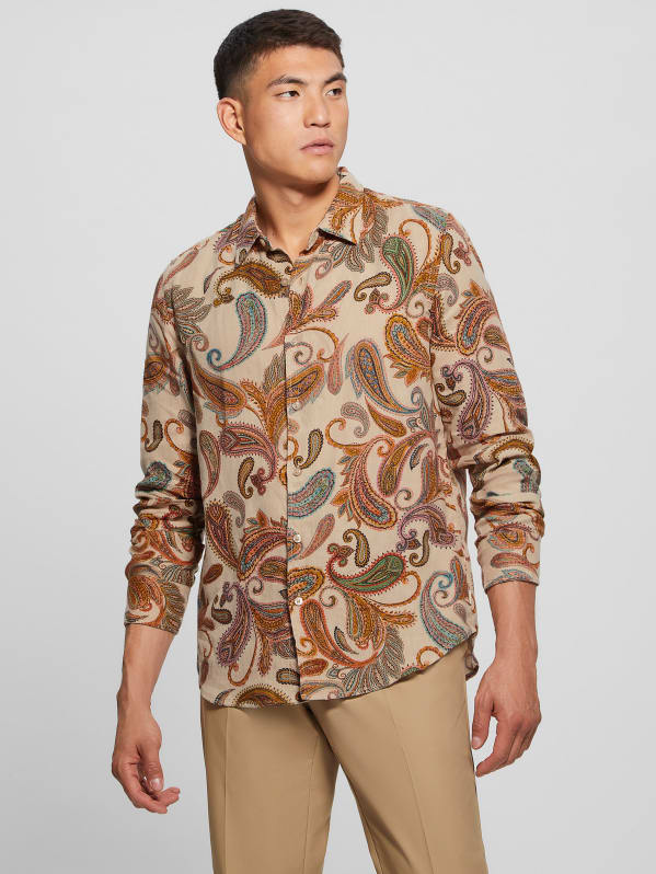Brown Paisley Print Long Sleeve Shirt -  Canada