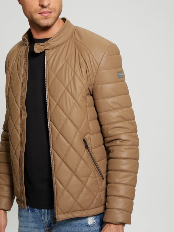 Diamond Quilted Faux-Leather Jacket