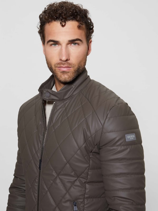 Diamond quilted jacket clearance with faux leather trim