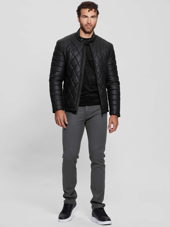 Guess men's black leather jacket deals