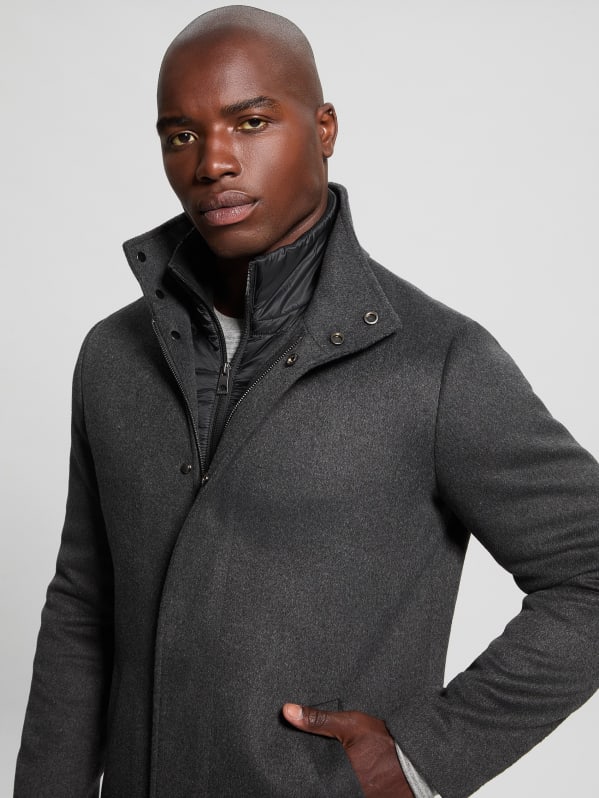 Guess men's hooded wool coat on sale