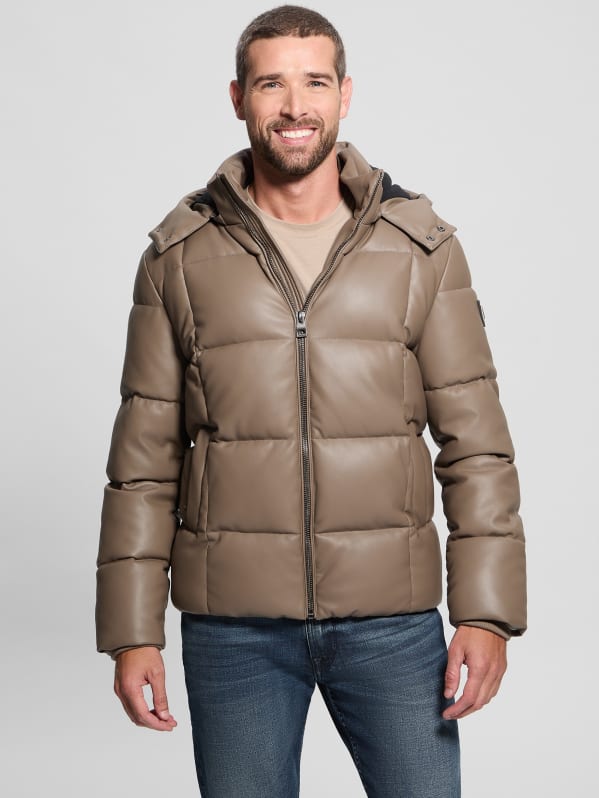 GUESS Faux leather Stretch Puffa Jacket Beige S
