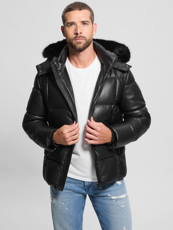 GUESS Faux leather Stretch Puffa Jacket Black S
