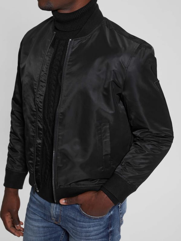 GUESS Ace Satin Flight Jacket Black L