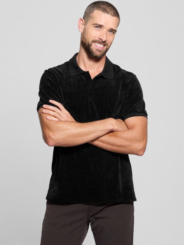 Guess Parker Velour Stripe Short Sleeve Polo Jet Black M